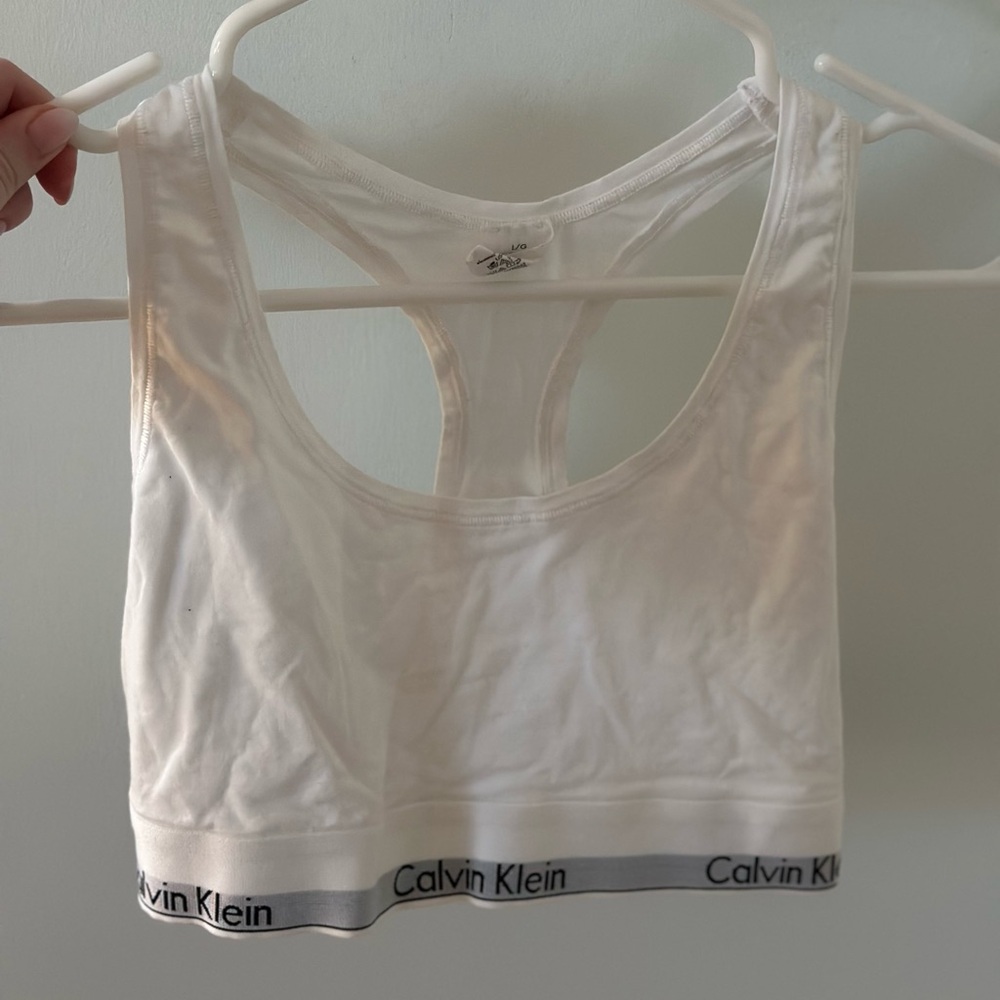 Womens Calvin Cotton Unlined Bralette , Size Large, White
